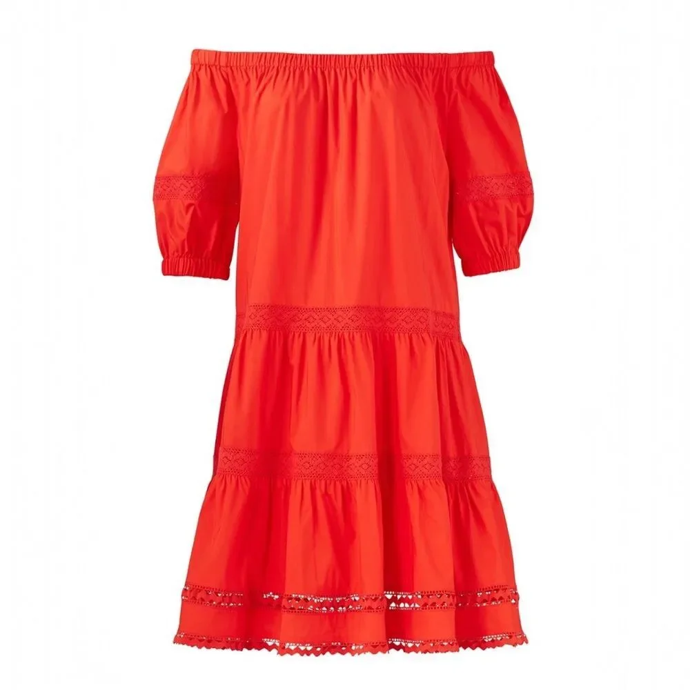 Kate Spade Broom Street Cotton Poplin Tiered Dress Cherry Pepper Red Size Small